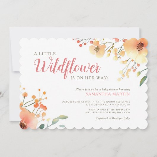 小さな野生の花boho水の色の赤ちゃんシャワー 招待状 (正面)