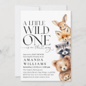 小さな野生の1つのウッドランド動物の赤モダンちゃんシャワー 招待状 (正面)