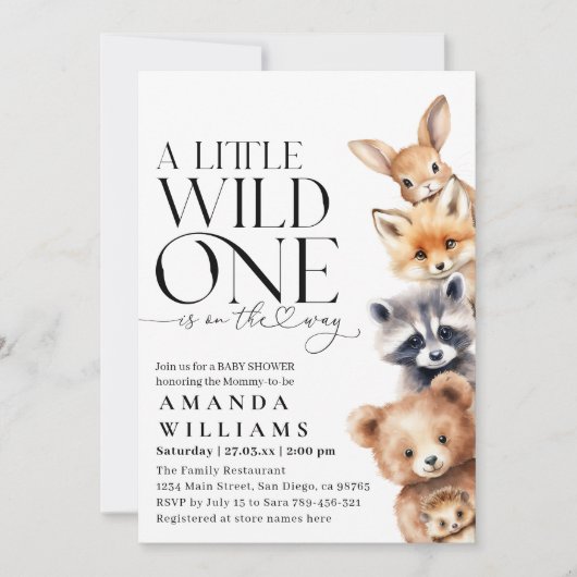 小さな野生の1つのウッドランド動物の赤モダンちゃんシャワー 招待状 (正面)