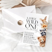 小さな野生の1つのウッドランド動物の赤モダンちゃんシャワー 招待状