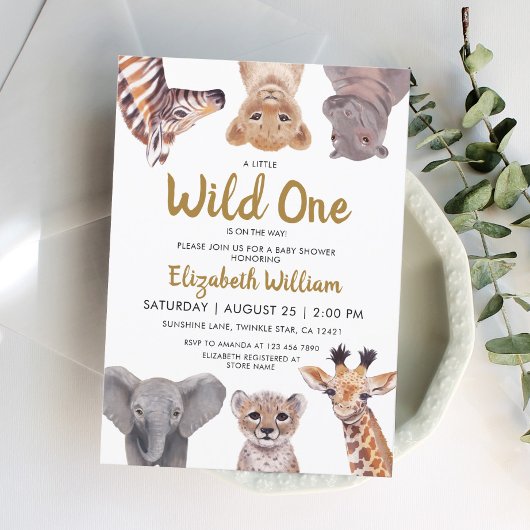 小さな野生の1つのサファリの動物の赤ちゃんシャワー 招待状