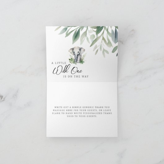小さな野生の1つのサファリゾウの折り畳み サンキューカード (内部)