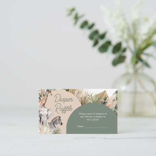 小さな野生の1つのサファリ動物おむつラッフル エンクロージャーカード (スタンド正面)
