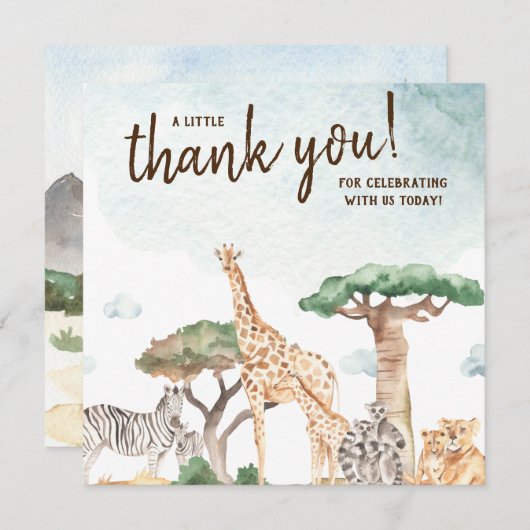 小さな野生の1つのサファリ動物の赤ちゃんシャワー サンキューカード (正面/裏面)
