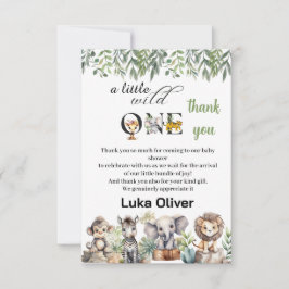小さな野生の1つのサファリ動物の赤ちゃんシャワー サンキューカード