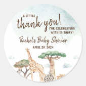 小さな野生の1つのサファリ動物の赤ちゃんシャワー ラウンドシール (正面)