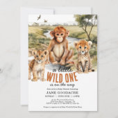 小さな野生の1つのサファリ動物の赤ちゃんシャワー 招待状 (正面)