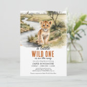 小さな野生の1つのサファリ動物の赤ちゃんシャワー 招待状 (スタンド正面)