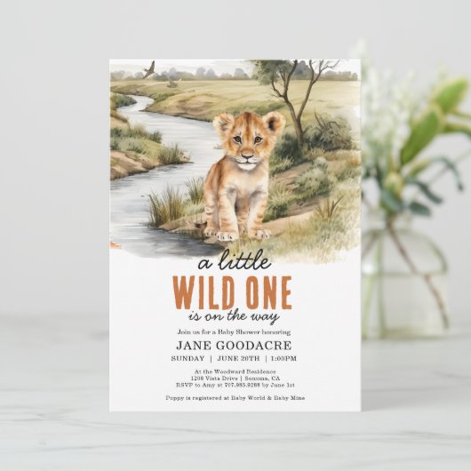 小さな野生の1つのサファリ動物の赤ちゃんシャワー 招待状 (スタンド正面)