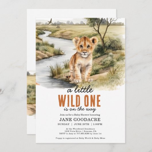 小さな野生の1つのサファリ動物の赤ちゃんシャワー 招待状 (正面/裏面)