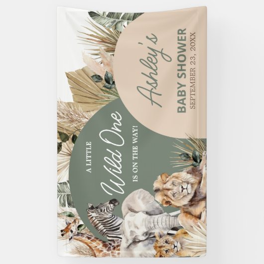 小さな野生の1つのサファリ動物の赤ちゃんシャワー 横断幕 (縦)