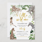 小さな野生の1つのサファリ動物ベビーシャワー 招待状 (正面)