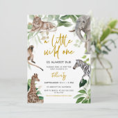 小さな野生の1つのサファリ動物ベビーシャワー 招待状 (スタンド正面)