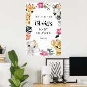 小さな野生の1つのジャングルの女の子の赤ちゃんシャワーへようこそ ポスター (ホームオフィス)