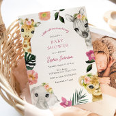 小さな野生の1つのジャングルの女の子の赤ちゃんシャワー 招待状