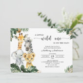 小さな野生の1つのジャングル動物の赤ちゃんシャワー 招待状 (スタンド正面)
