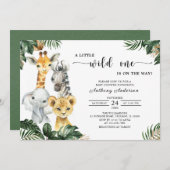 小さな野生の1つのジャングル動物の赤ちゃんシャワー 招待状 (正面/裏面)