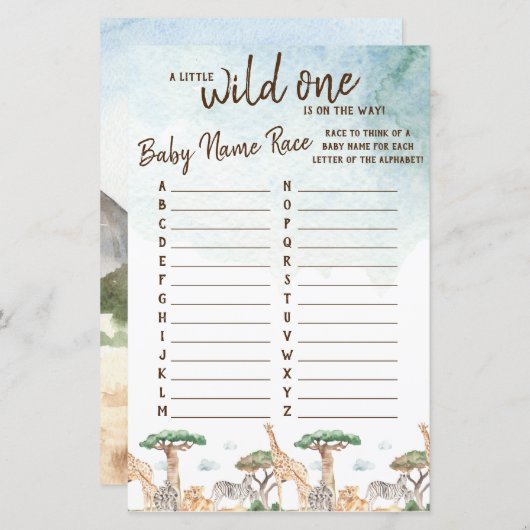 小さな野生の1つのベビー名レース赤ちゃんシャワーゲーム (正面/裏面)