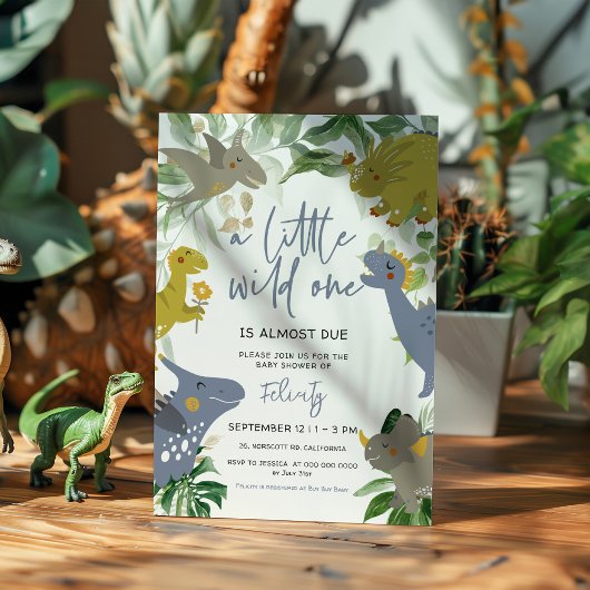 小さな野生の1つの恐竜トレックス赤ちゃんシャワー 招待状