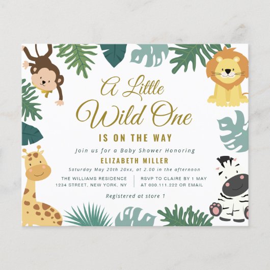 小さな野生の1つの森の赤ちゃんシャワーの招待状 (正面)