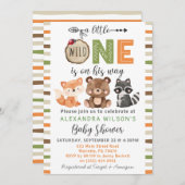 小さな野生の1つの森林動物の赤ちゃんシャワー請求書 招待状 (正面/裏面)