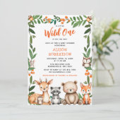 小さな野生の1つの森林動物の赤ちゃんシャワー 招待状 (スタンド正面)