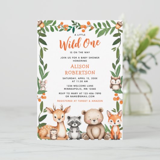 小さな野生の1つの森林動物の赤ちゃんシャワー 招待状 (スタンド正面)