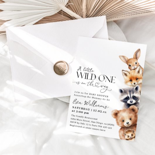 小さな野生の1つの森林動物の赤ちゃんシャワー 招待状