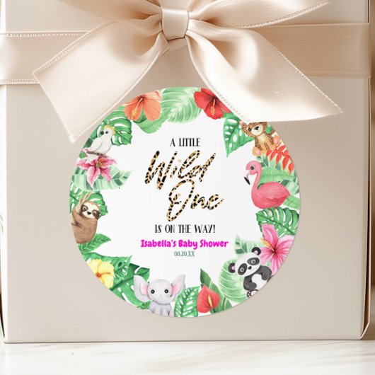 小さな野生の1つの熱帯性動物の赤ちゃんシャワー ラウンドシール