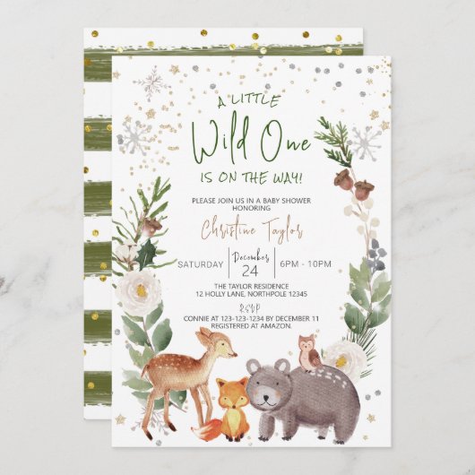 小さな野生の1つの赤ちゃんシャワー 招待状 (正面/裏面)