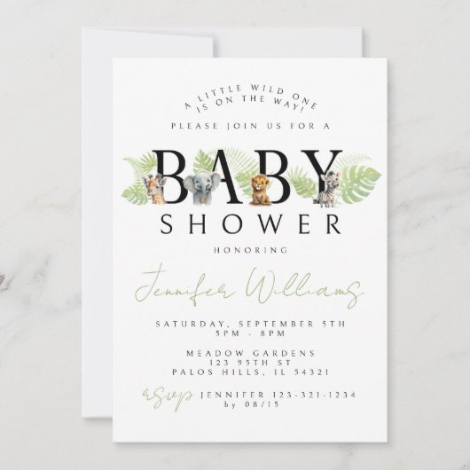 小さな野生の1サファリの赤ちゃんシャワーの招待状 招待状 (正面)