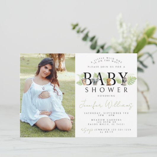 小さな野生の1サファリの赤ん坊のシャワー写真 招待状 (スタンド正面)
