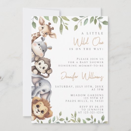 小さな野生の1サファリジャングルの赤ちゃんシャワー 招待状 (正面)