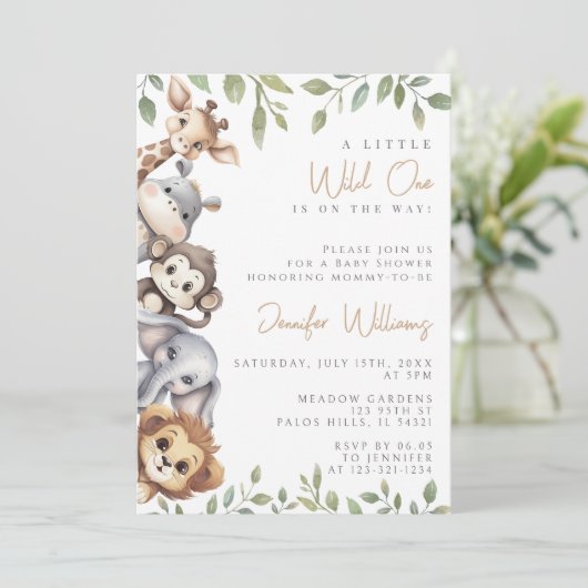 小さな野生の1サファリジャングルの赤ちゃんシャワー 招待状 (スタンド正面)