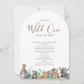 小さな野生の1サファリベイビーシャワーをアーチ 招待状 (正面)