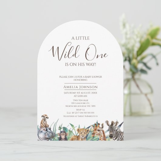 小さな野生の1サファリベイビーシャワーをアーチ 招待状 (スタンド正面)