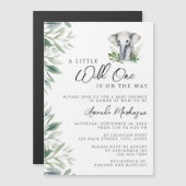 小さな野生の1サファリ象の赤ちゃんシャワー マグネット招待状 (正面/裏面)