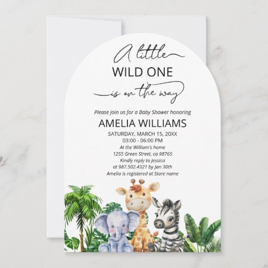 小さな野生の1ジャングルサファリベイビーシャワー 招待状 (正面)
