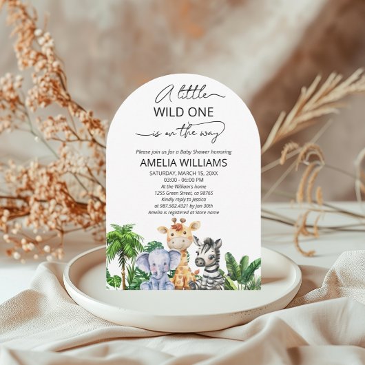 小さな野生の1ジャングルサファリベイビーシャワー 招待状