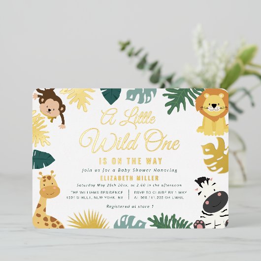 小さな野生の1ヶ所の森林の赤ちゃんシャワー 箔招待状 (立ち正面)