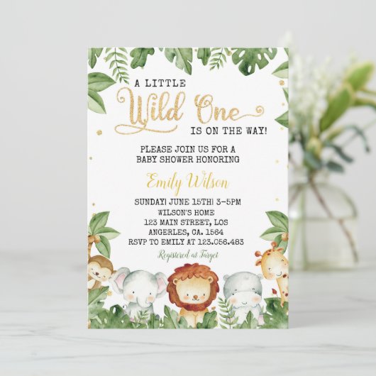 小さな野生の1動物の赤ちゃんシャワー招待状 招待状 (スタンド正面)