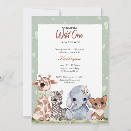 小さな野生の1動物の赤ちゃんシャワー招待状 招待状 (正面)