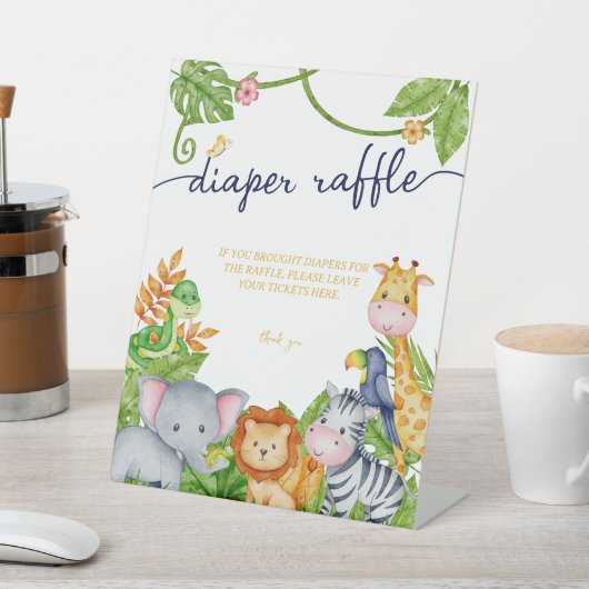 小さな野生の1動物園の動物おむつラッフルデコール 台座サイン (インサイチュ)