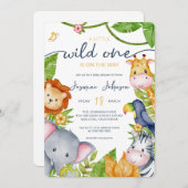 小さな野生の1動物園の動物のジャングルの赤ちゃんシャワー 招待状 (正面/裏面)