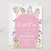 小さな野生の1動物園サファリ動物の赤ちゃんシャワー 招待状 (正面)