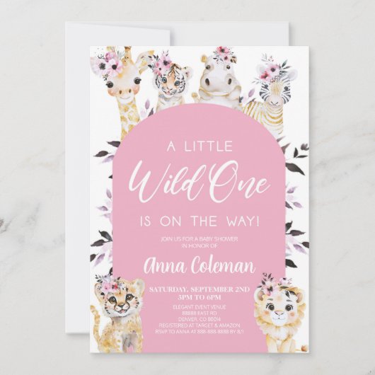 小さな野生の1動物園サファリ動物の赤ちゃんシャワー 招待状 (正面)