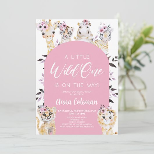 小さな野生の1動物園サファリ動物の赤ちゃんシャワー 招待状 (スタンド正面)