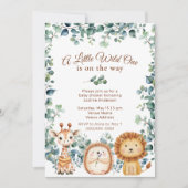 小さな野生の1動物少年の女の子の赤ちゃんシャワー 招待状 (正面)