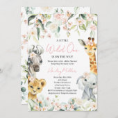 小さな野生の1女の子ジャングル赤ちゃんシャワー 招待状 (正面/裏面)