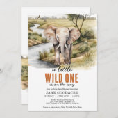 小さな野生の1象の赤ちゃんシャワー 招待状 (正面/裏面)